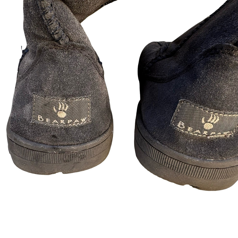 Bearpaw Emma Tall Womens Boots Charcoal Gray Suede Shearling Sheepskin Wool 10