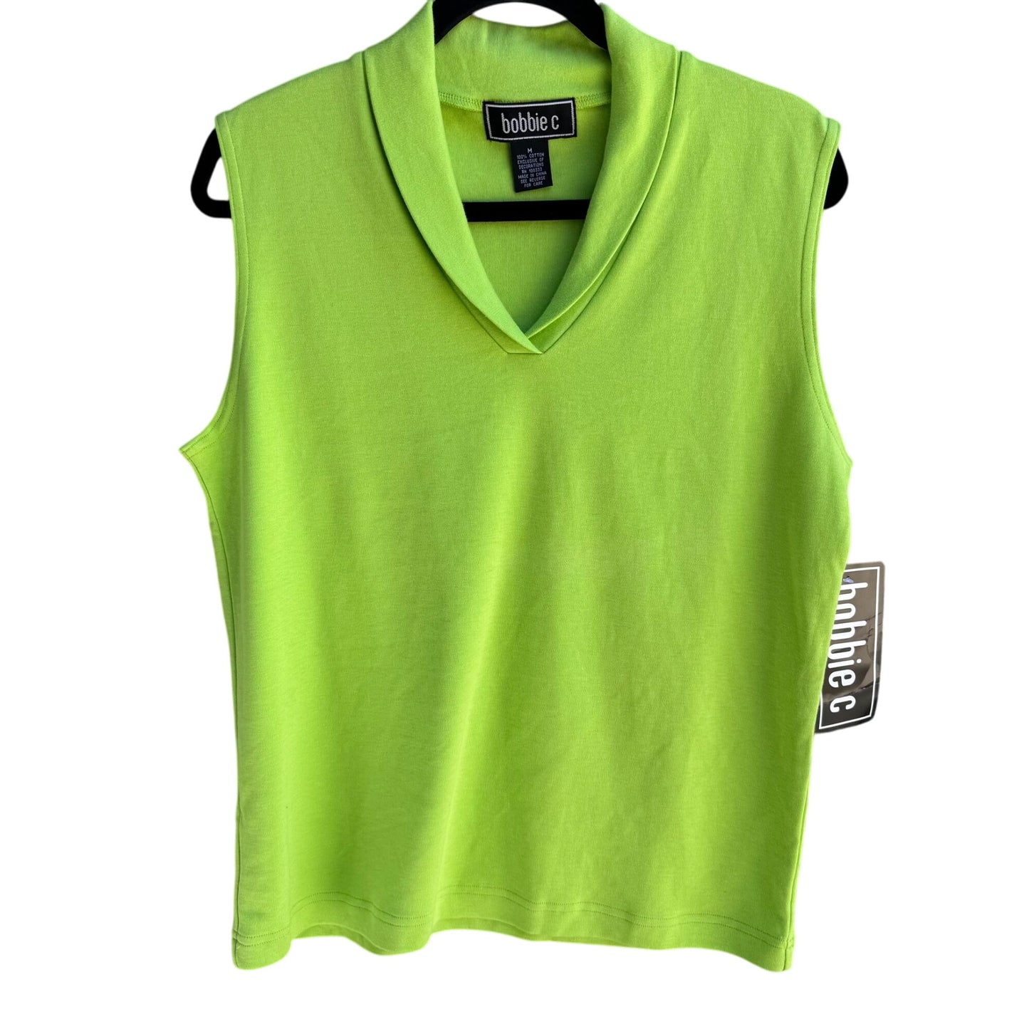 Bobbie C Chartreuse Sleeveless Cotton Womens Preppy Casual Wear Shirt Top New M