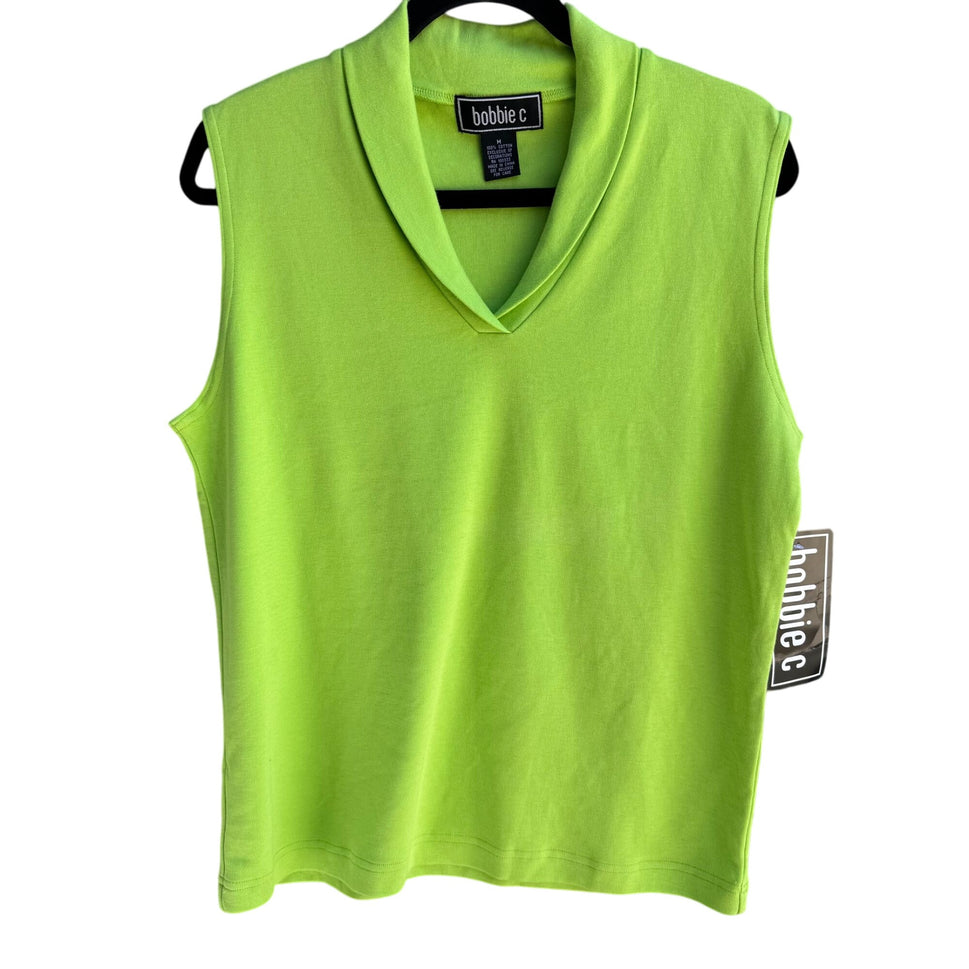Bobbie C Chartreuse Sleeveless Cotton Womens Preppy Casual Wear Shirt Top New M