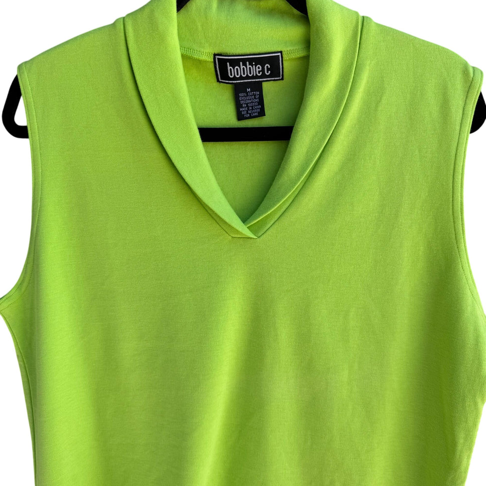Bobbie C Chartreuse Sleeveless Cotton Womens Preppy Casual Wear Shirt Top New M