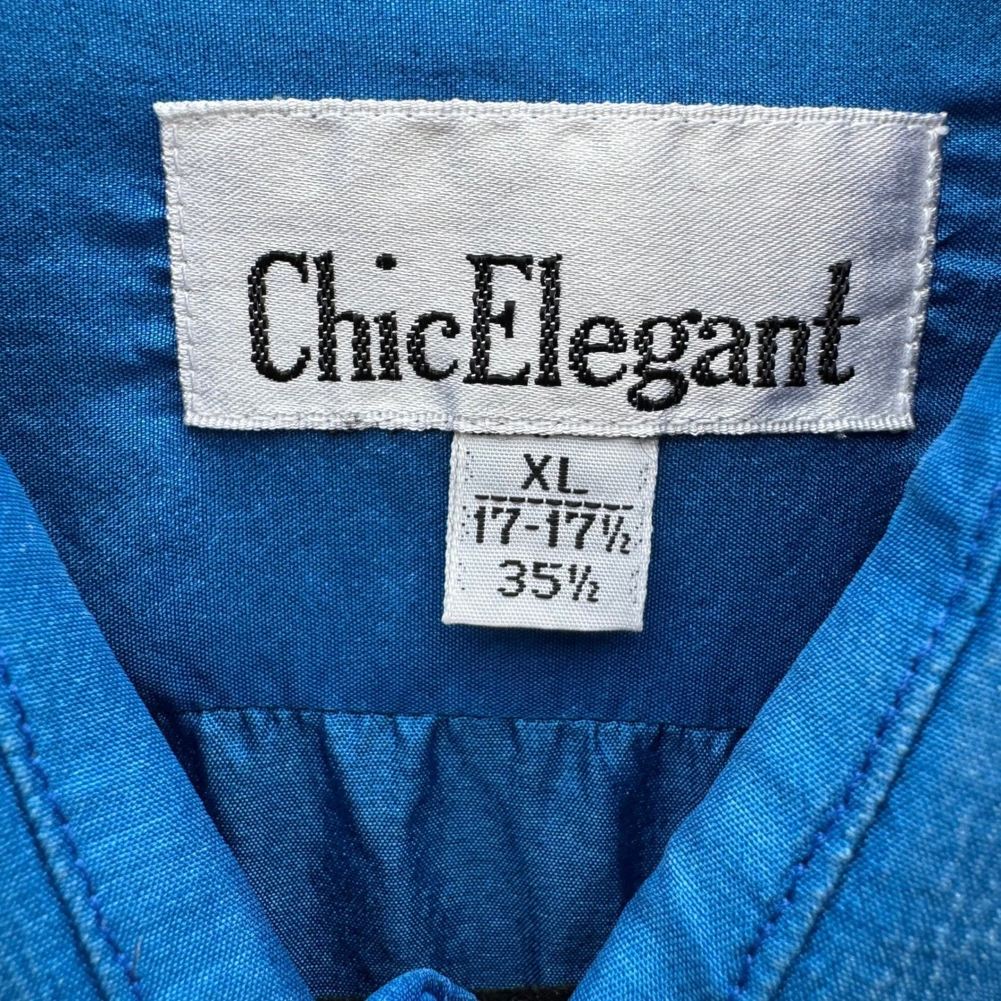 Chic Elegant Vintage 90s Mens XL Blue Silk Hidden Button Down Dress Shirt Luxury