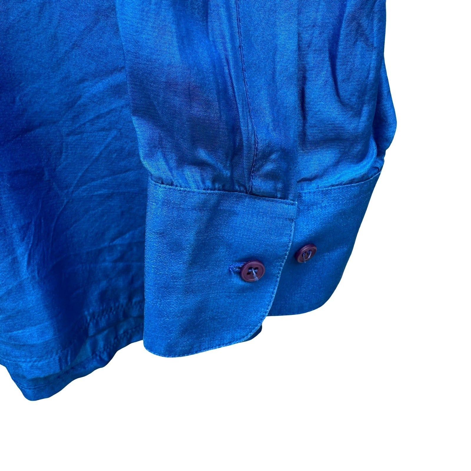 Chic Elegant Vintage 90s Mens XL Blue Silk Hidden Button Down Dress Shirt Luxury