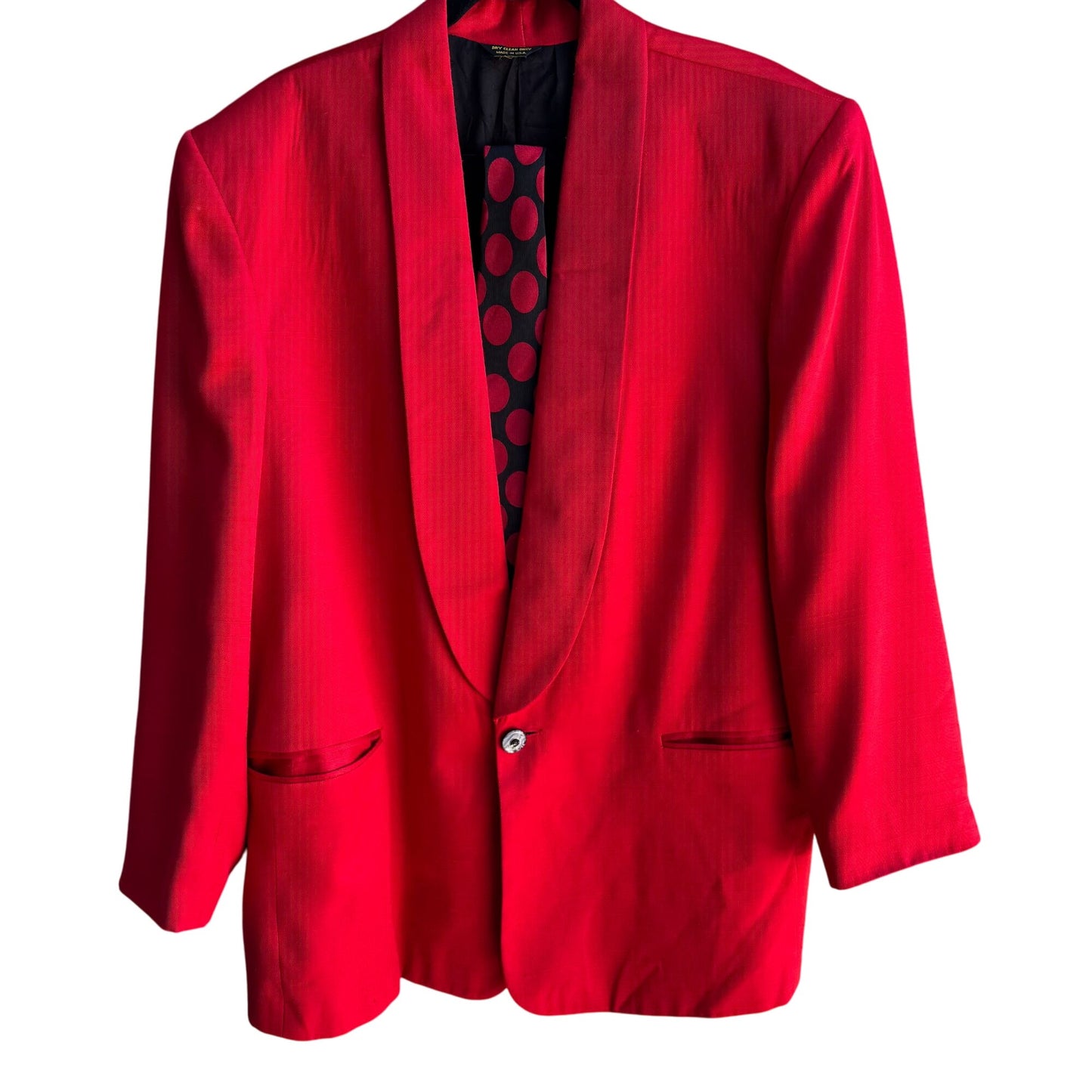 Alan Stuart Vintage Red Shawl Collar Blazer With Mastolini Couture Polka Dot Tie
