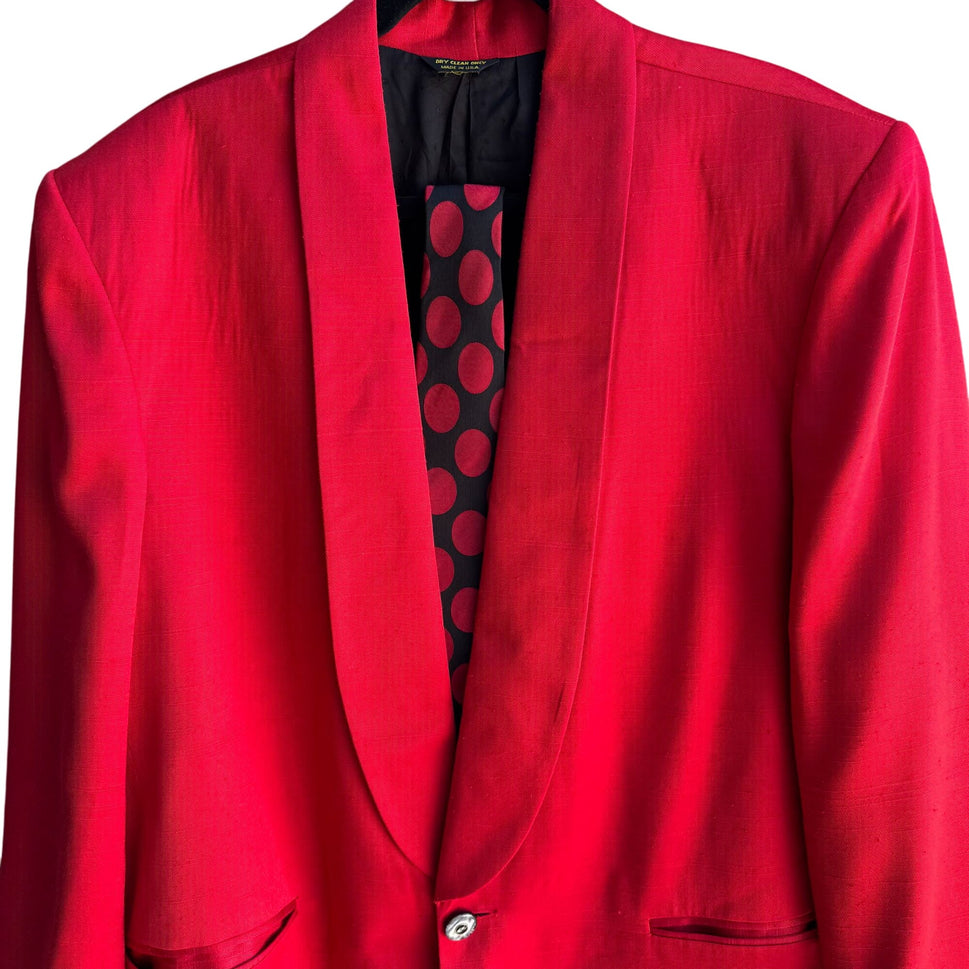 Alan Stuart Vintage Red Shawl Collar Blazer With Mastolini Couture Polka Dot Tie