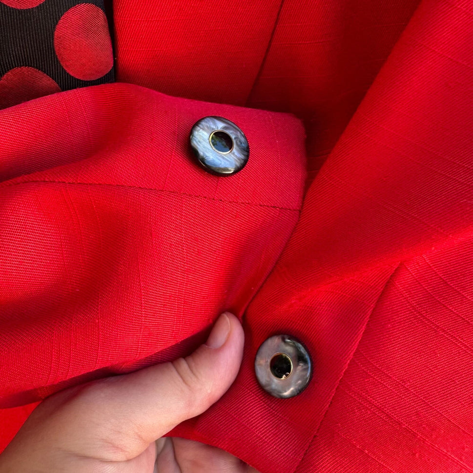 Alan Stuart Vintage Red Shawl Collar Blazer With Mastolini Couture Polka Dot Tie