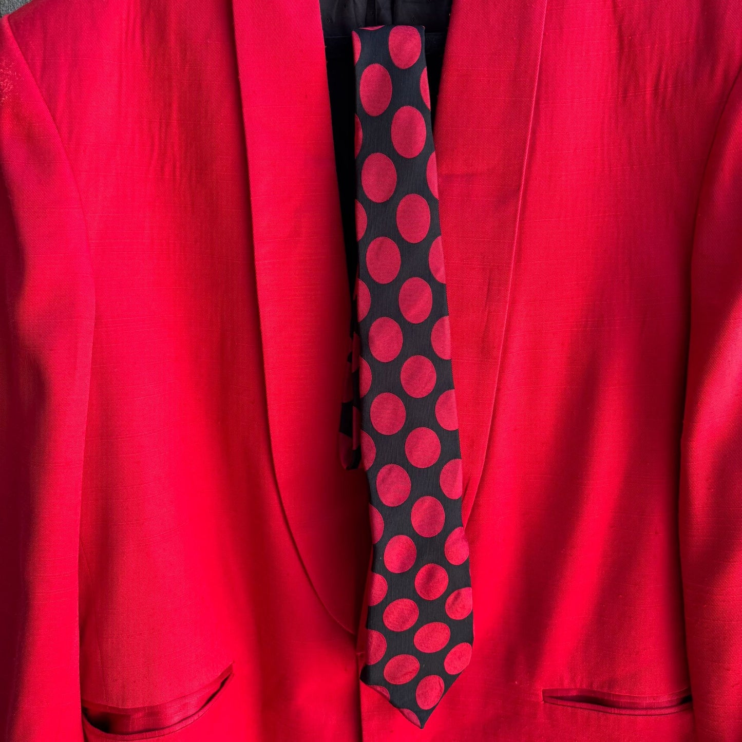 Alan Stuart Vintage Red Shawl Collar Blazer With Mastolini Couture Polka Dot Tie