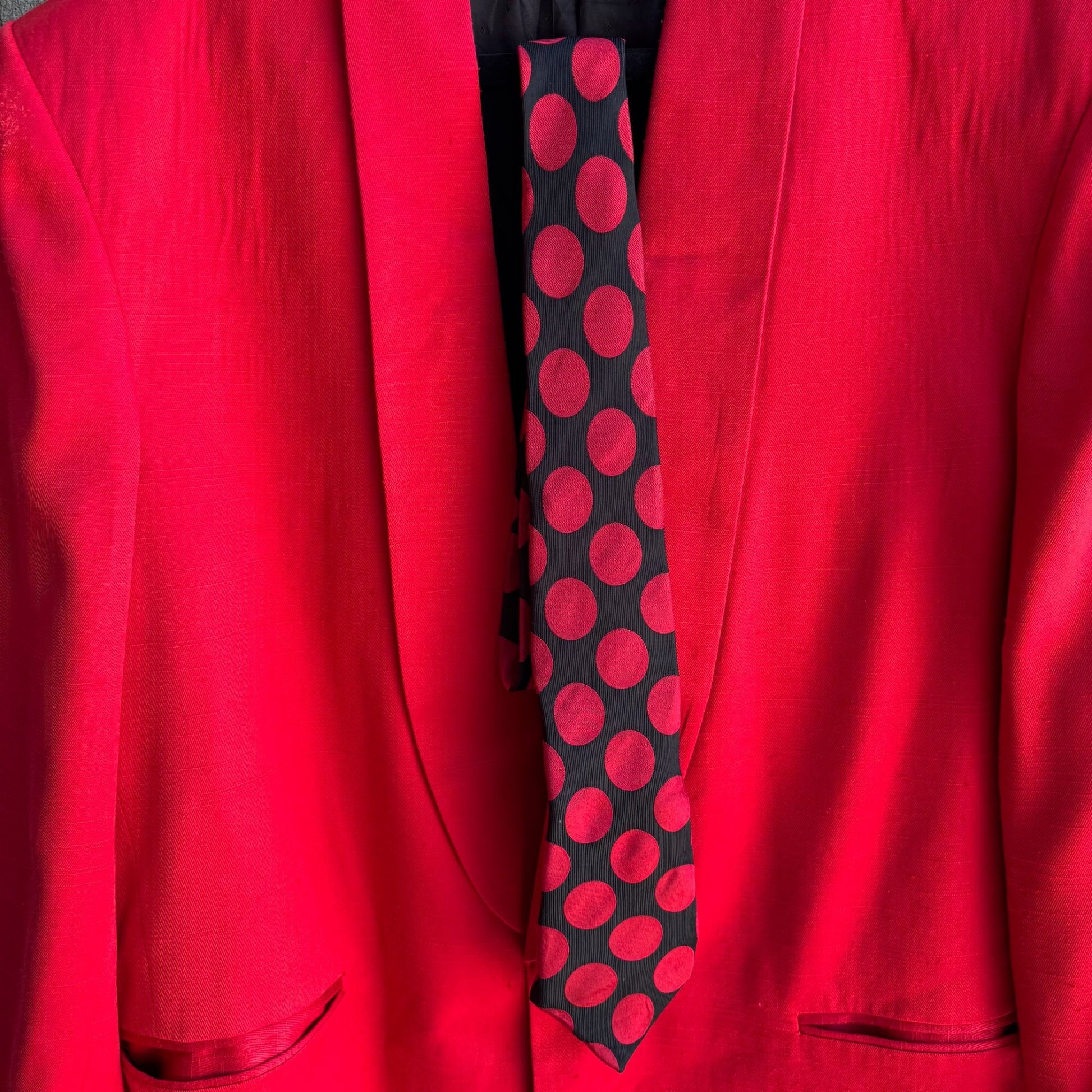 Alan Stuart Vintage Red Shawl Collar Blazer With Mastolini Couture Polka Dot Tie