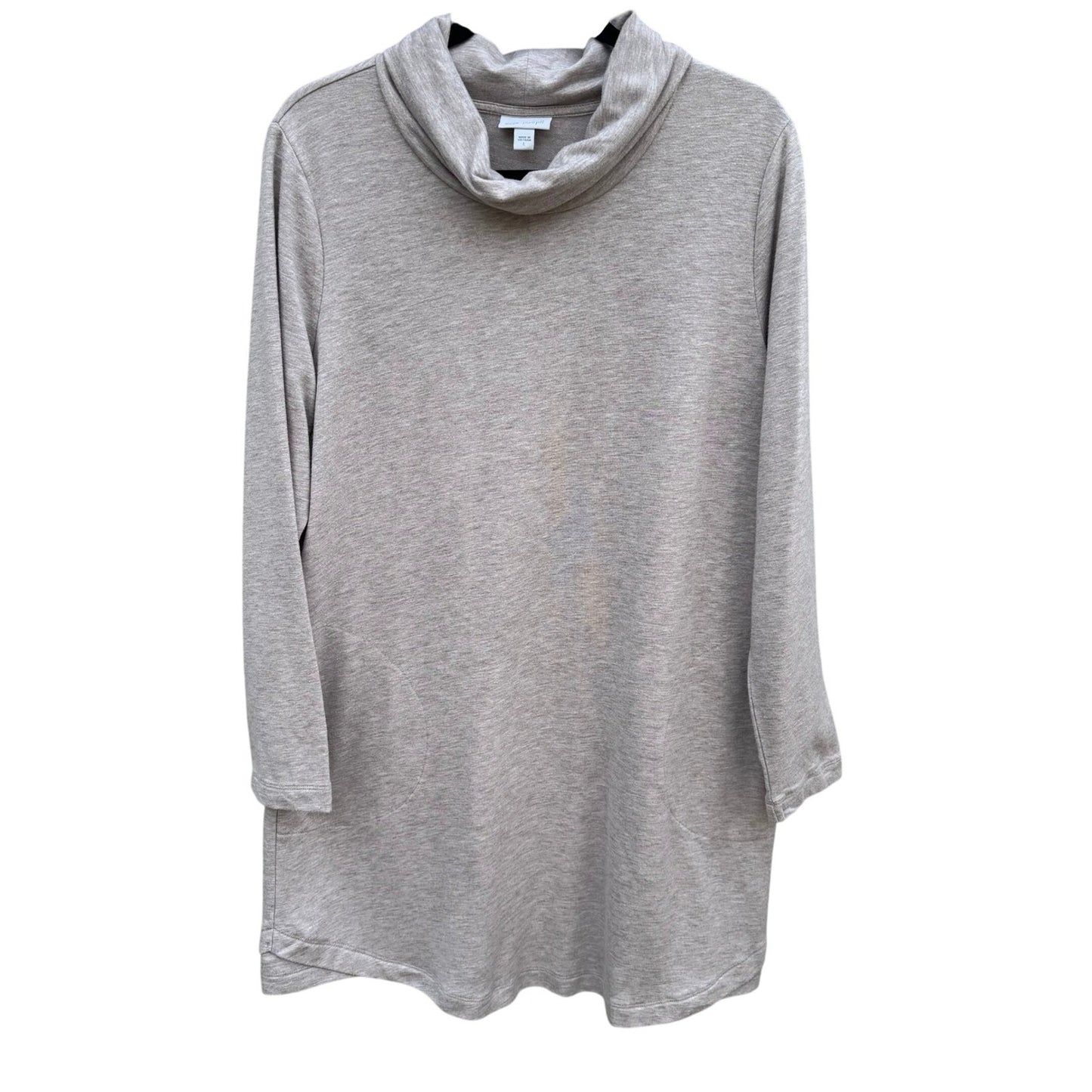 Pure J Jill Luxe Tencel Cowl Neck Tunic Dress Oatmeal Long Sleeve Pockets L