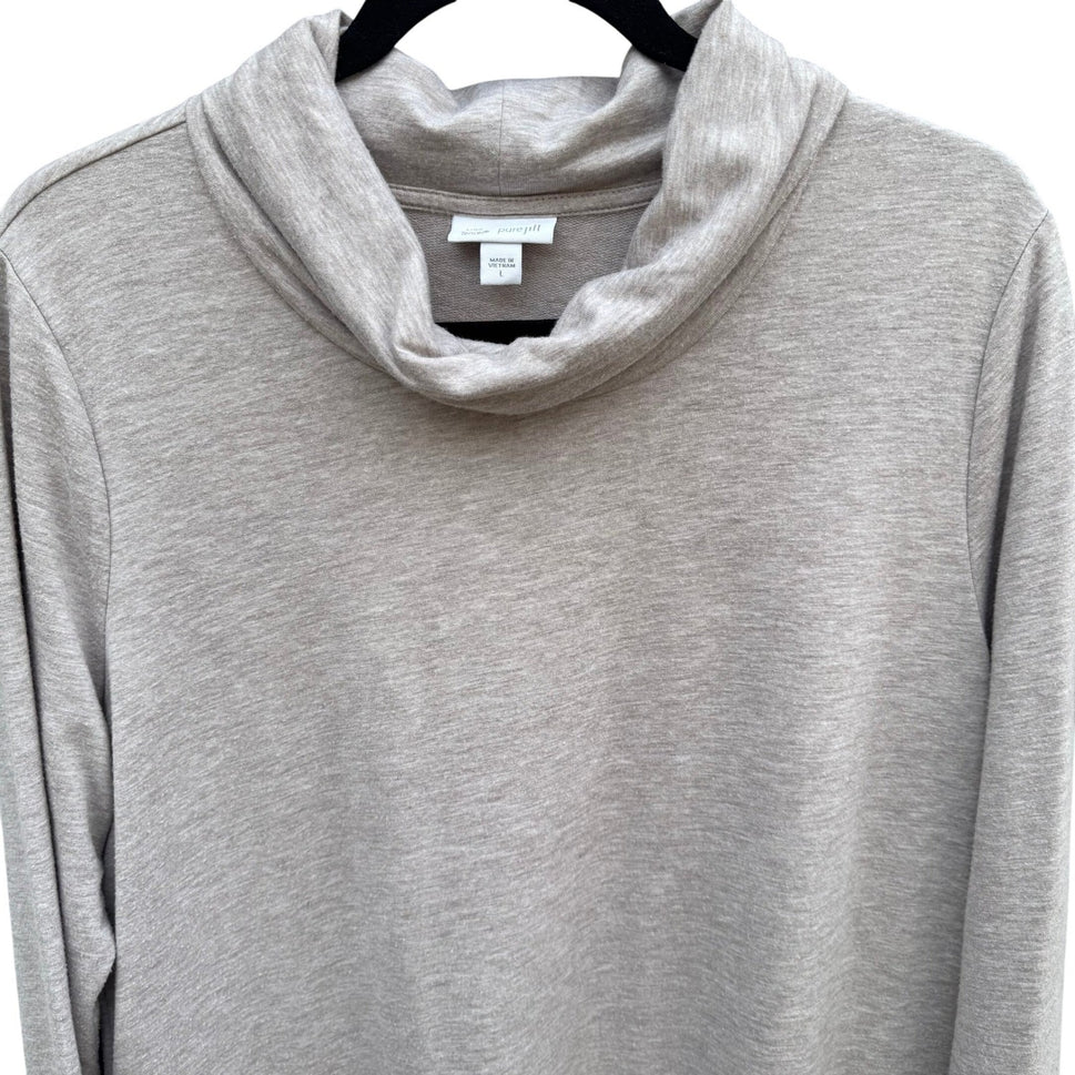 Pure J Jill Luxe Tencel Cowl Neck Tunic Dress Oatmeal Long Sleeve Pockets L