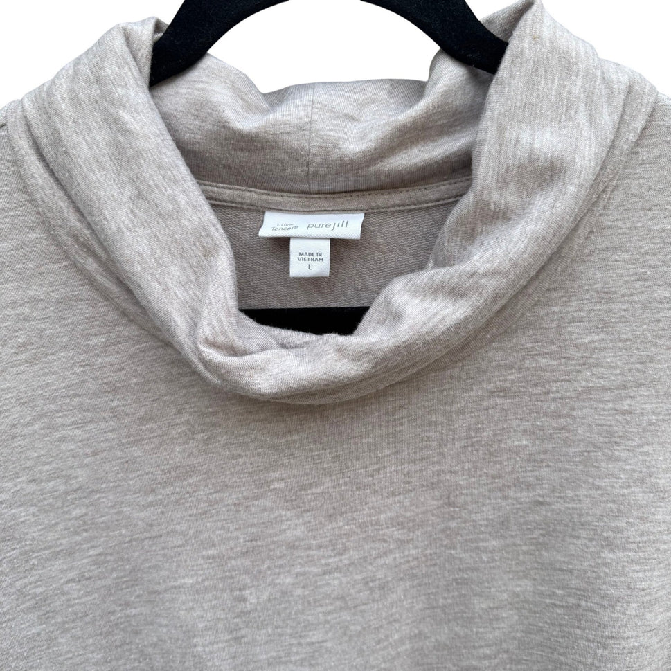 Pure J Jill Luxe Tencel Cowl Neck Tunic Dress Oatmeal Long Sleeve Pockets L
