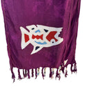 Switch Vintage Batik Womens Hand-Dyed Purple Colorful Fish Print Fringe Scarf Wrap OS 2 image