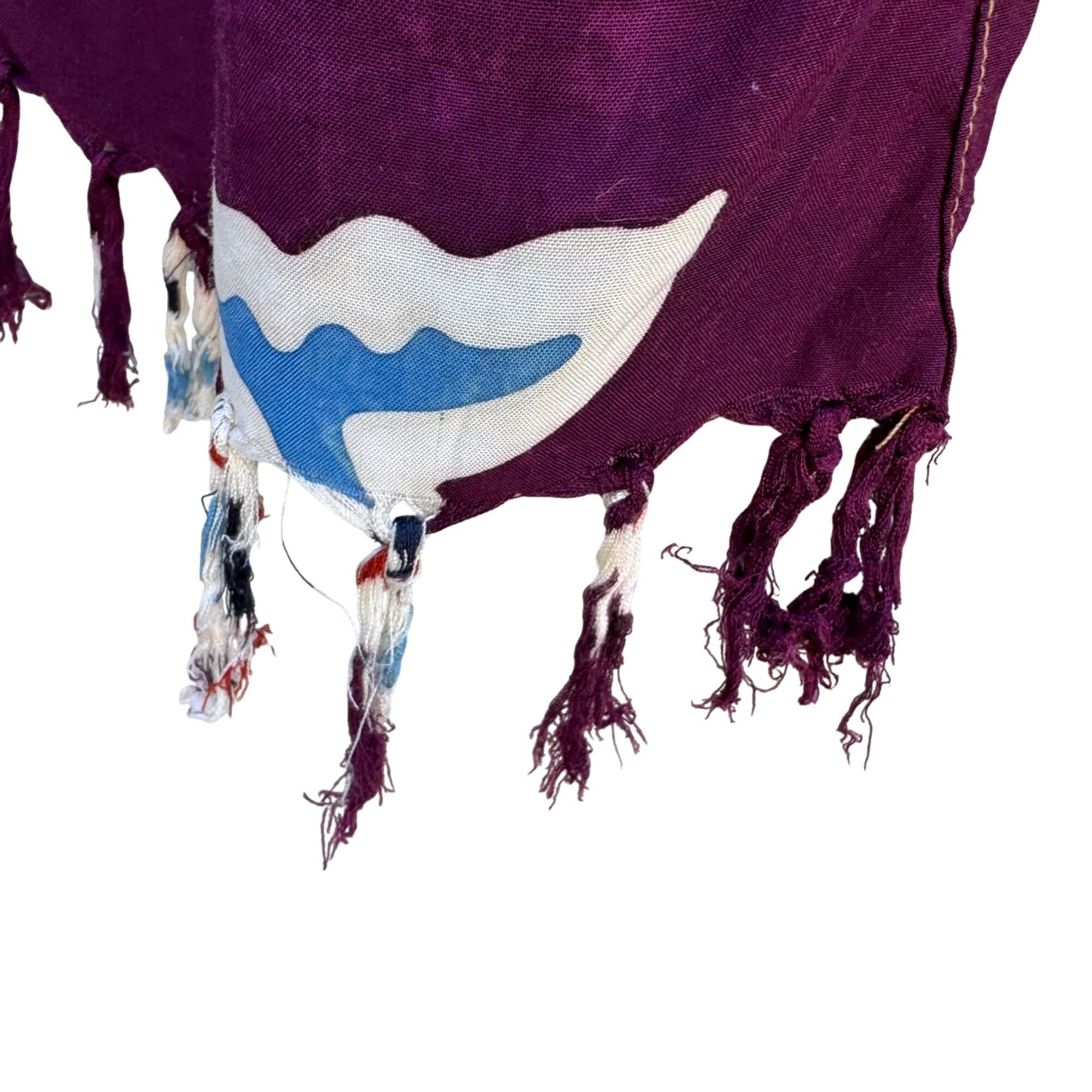 Vintage Batik Womens Hand-Dyed Purple Colorful Fish Print Fringe Scarf Wrap OS