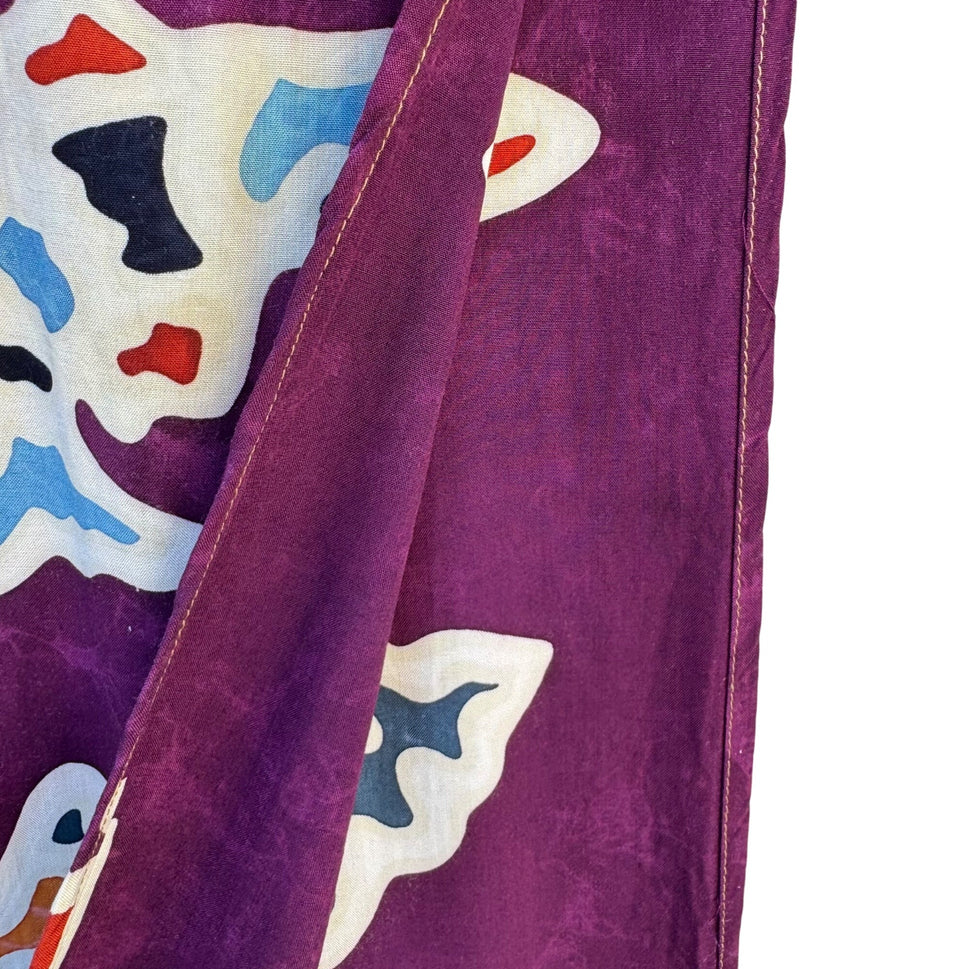 Vintage Batik Womens Hand-Dyed Purple Colorful Fish Print Fringe Scarf Wrap OS