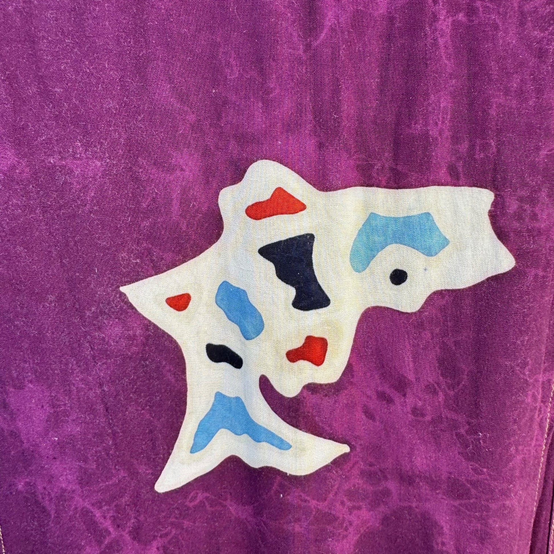 Vintage Batik Womens Hand-Dyed Purple Colorful Fish Print Fringe Scarf Wrap OS