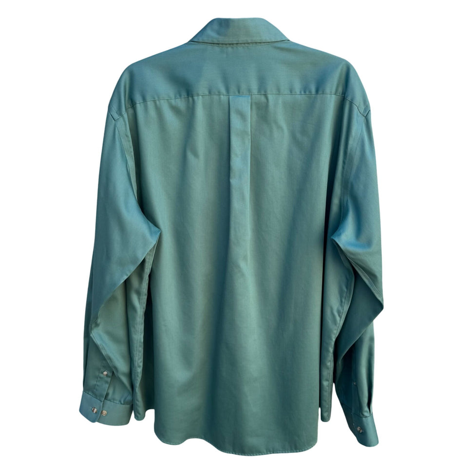 Lands End Vintage Mens Green Long Sleeve Button-Down Dress Shirt XL 17-17 1/2