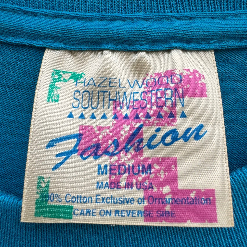 Hazelwood Southwestern Fashion Vintage Turquoise Fringe Studded Concho T-Shirt M