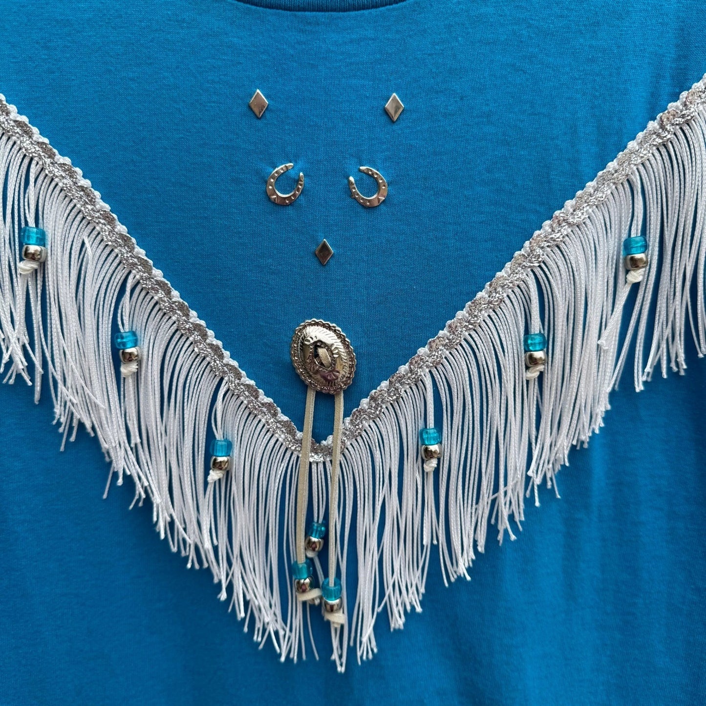 Hazelwood Southwestern Fashion Vintage Turquoise Fringe Studded Concho T-Shirt M