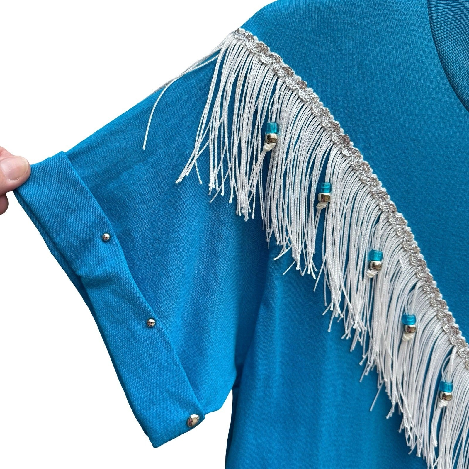 Hazelwood Southwestern Fashion Vintage Turquoise Fringe Studded Concho T-Shirt M