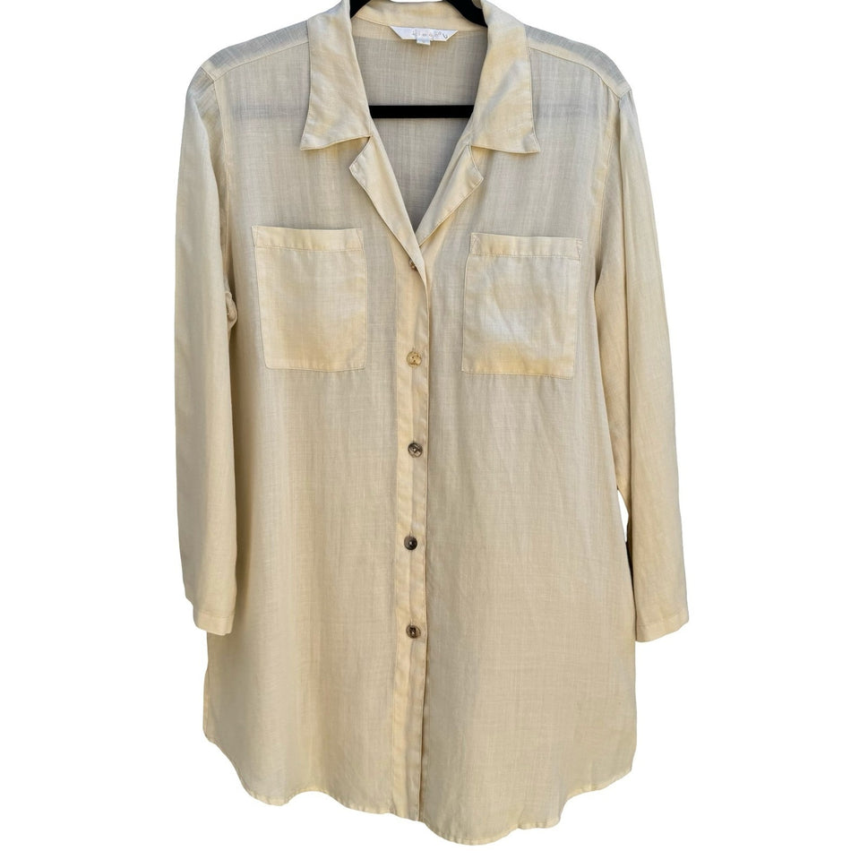 Kleen 100% Ramie Linen Coastal Shirt Butter Yellow Minimalist Lagenlook Womens S