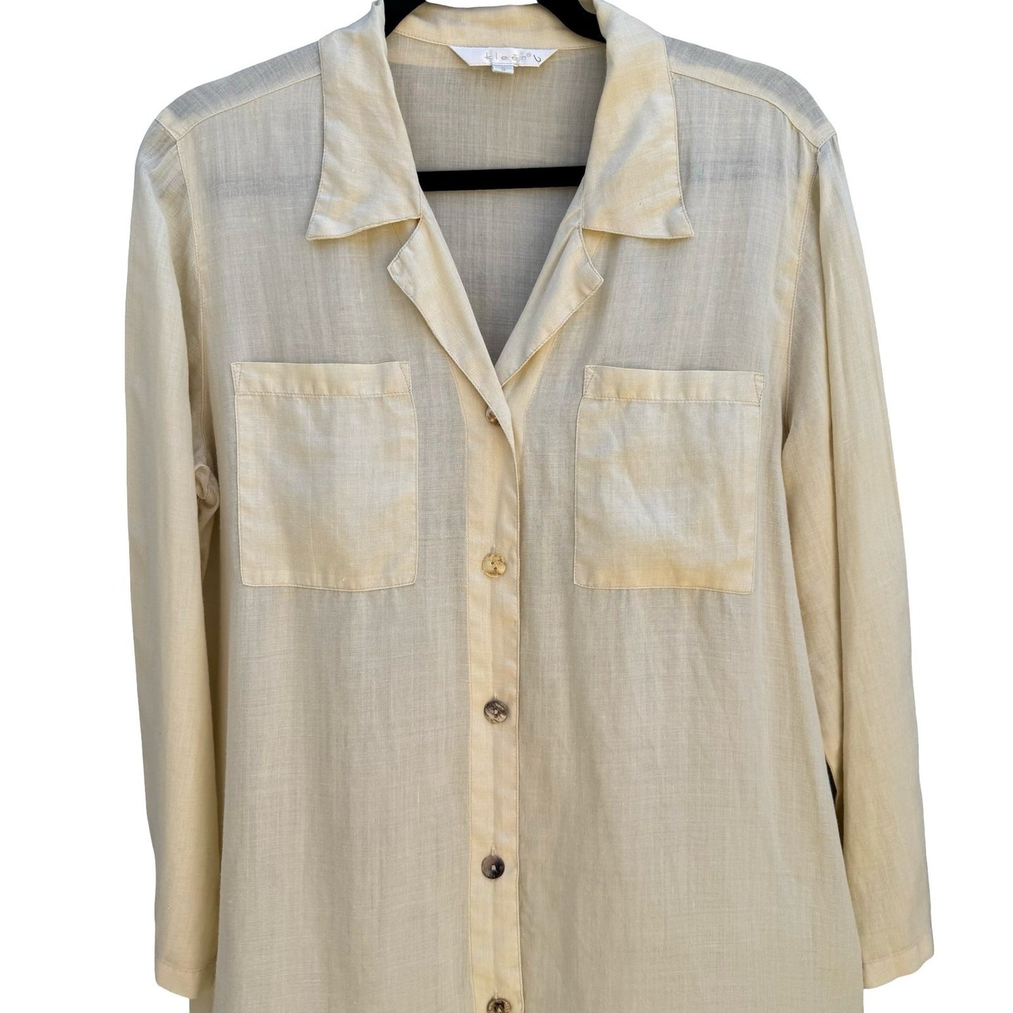 Kleen 100% Ramie Linen Coastal Shirt Butter Yellow Minimalist Lagenlook Womens S