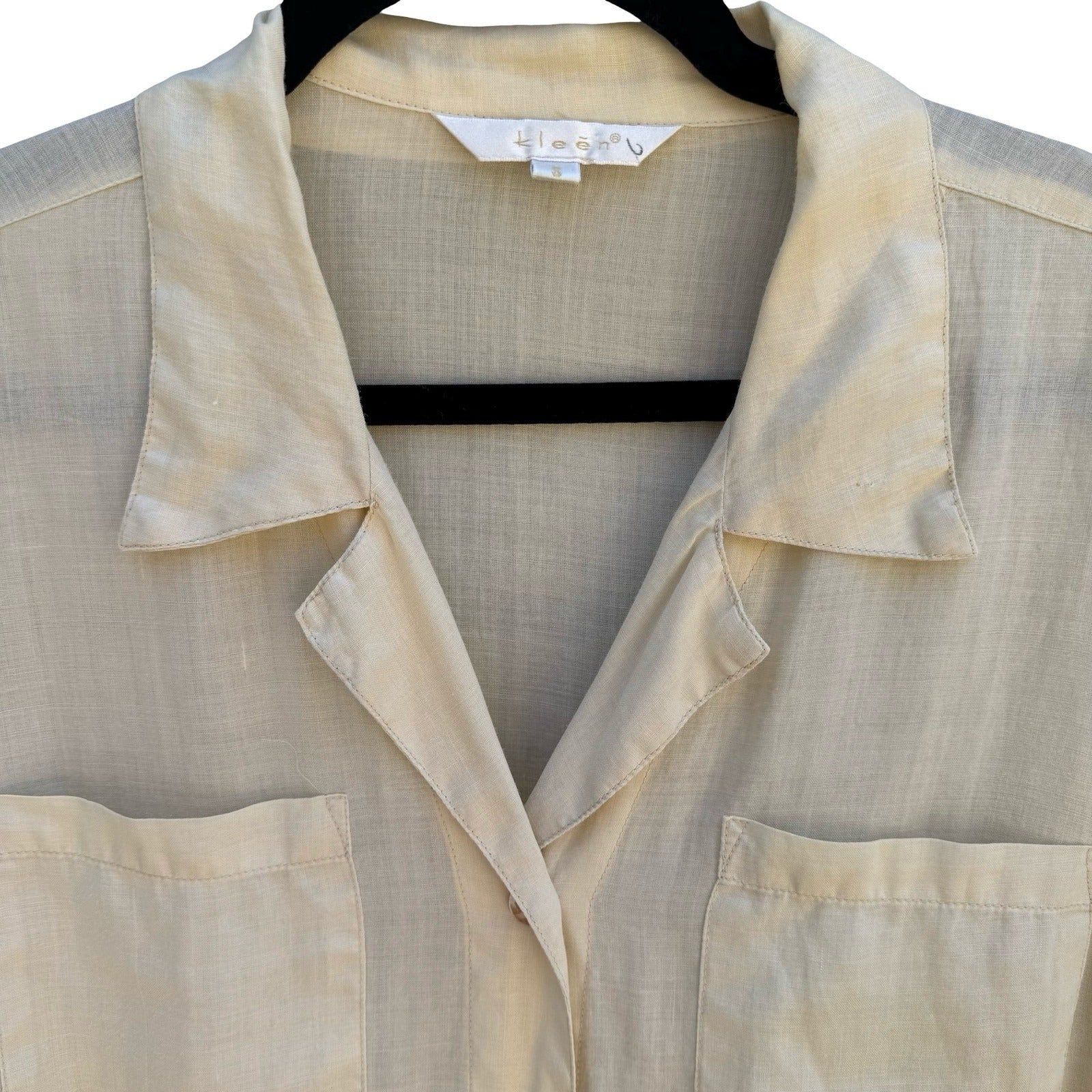 Kleen 100% Ramie Linen Coastal Shirt Butter Yellow Minimalist Lagenlook Womens S