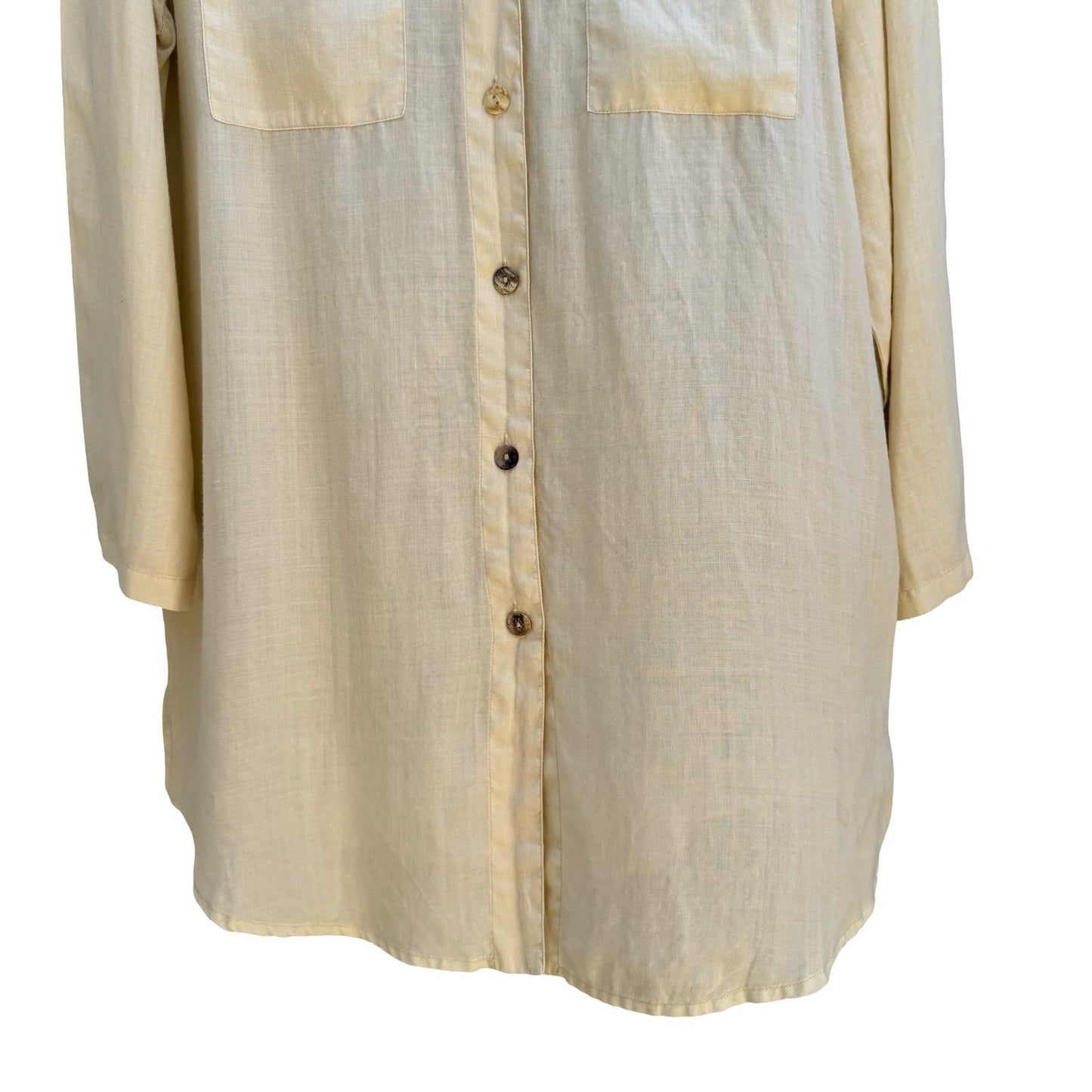Kleen 100% Ramie Linen Coastal Shirt Butter Yellow Minimalist Lagenlook Womens S