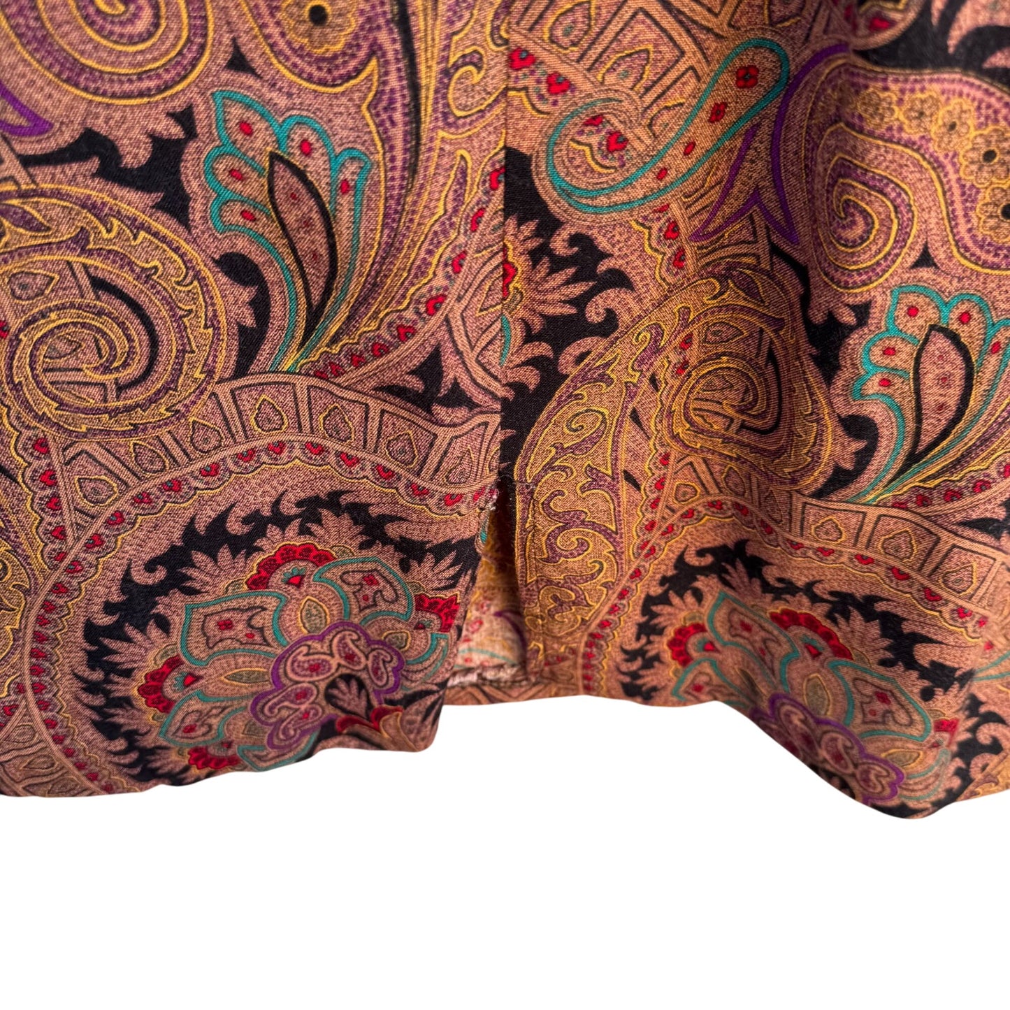 Milanzo Vintage Paisley Long-Sleeve Button Front Pleated Pencil Skirt Dress S