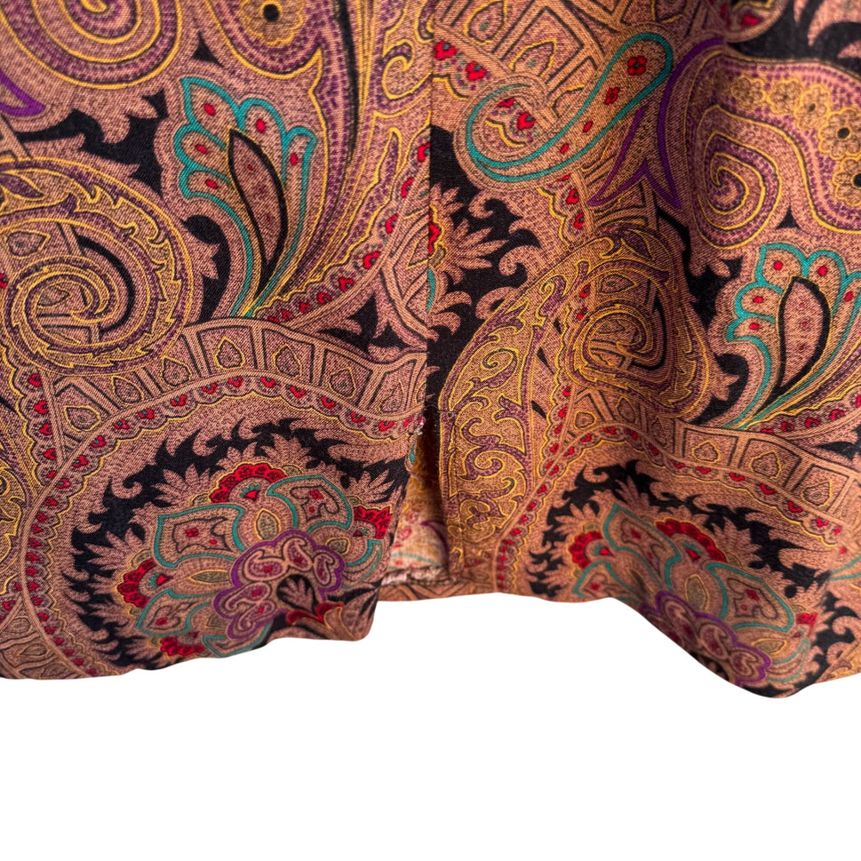 Milanzo Vintage Paisley Long-Sleeve Button Front Pleated Pencil Skirt Dress S