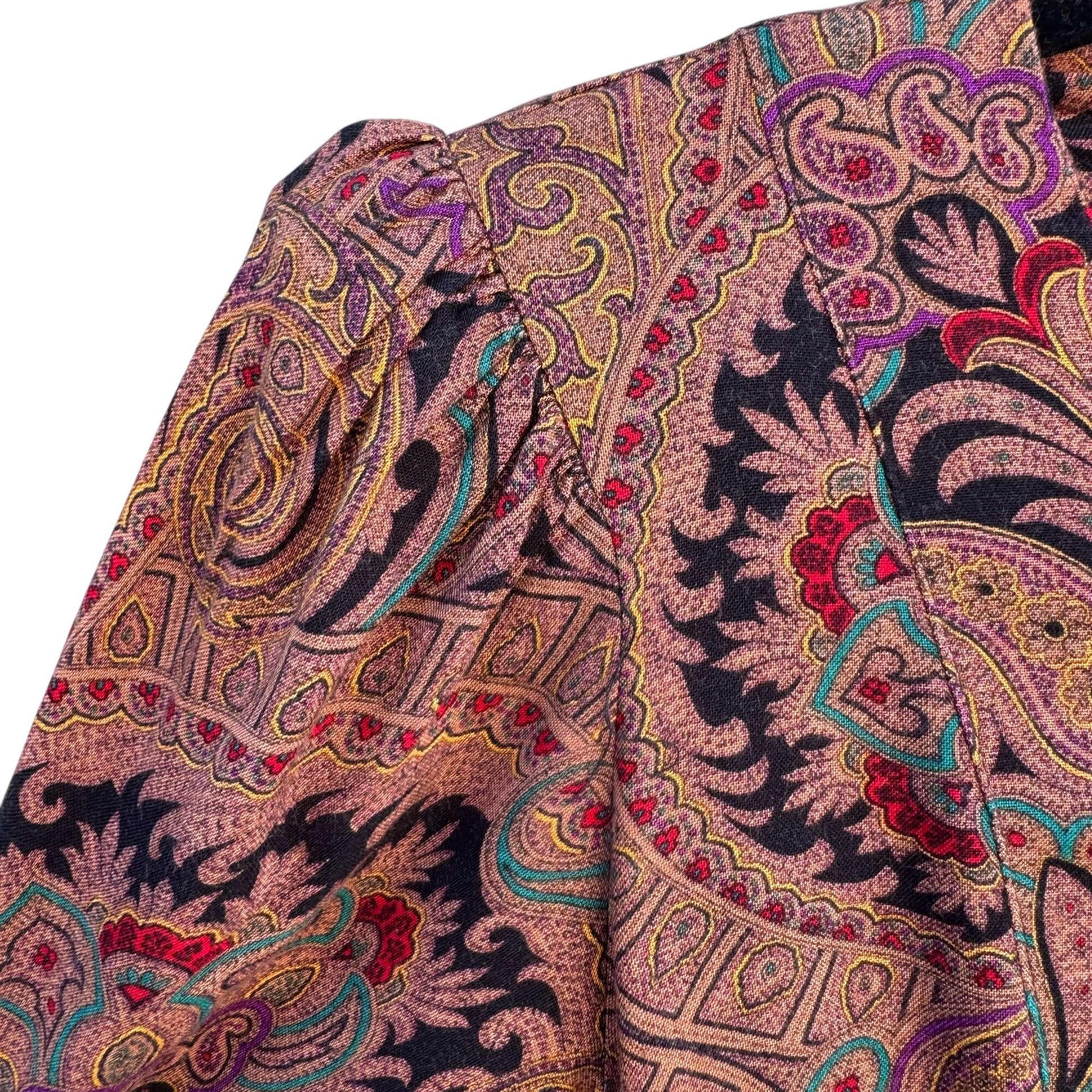 Milanzo Vintage Paisley Long-Sleeve Button Front Pleated Pencil Skirt Dress S