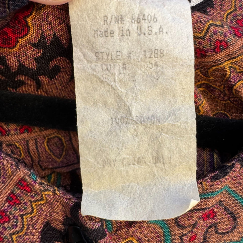 Milanzo Vintage Paisley Long-Sleeve Button Front Pleated Pencil Skirt Dress S