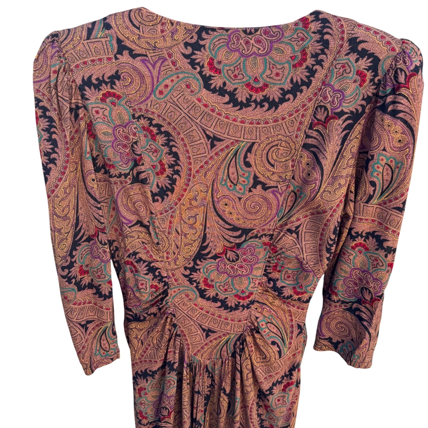 Milanzo Vintage Paisley Long-Sleeve Button Front Pleated Pencil Skirt Dress S