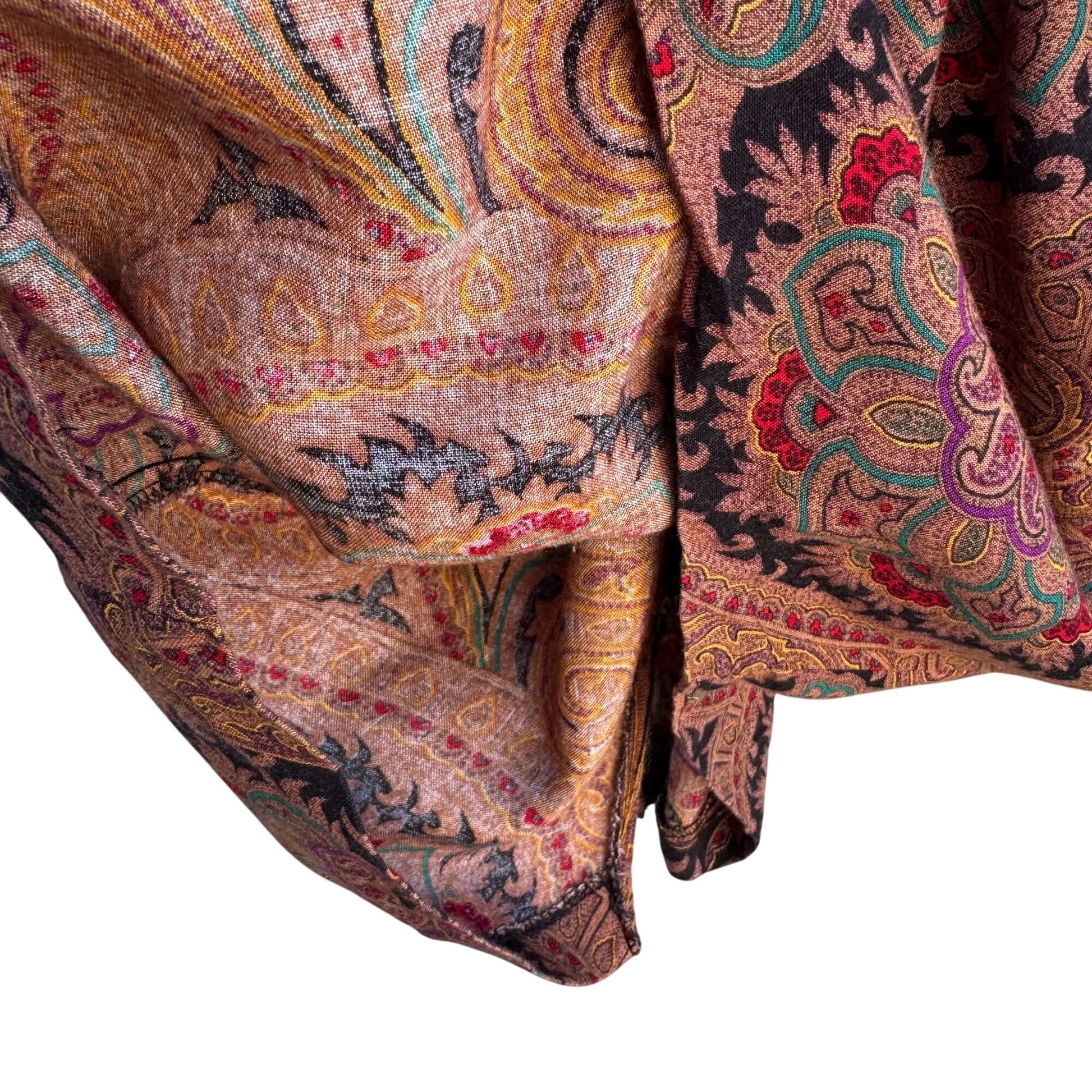 Milanzo Vintage Paisley Long-Sleeve Button Front Pleated Pencil Skirt Dress S