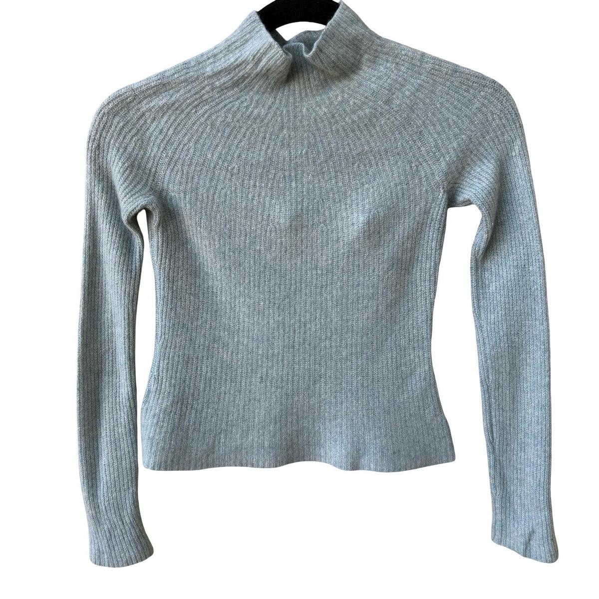 360 Cashmere Quiet Luxury Minimalist Ribbed Mock Neck Sweater Pastel Blue XS