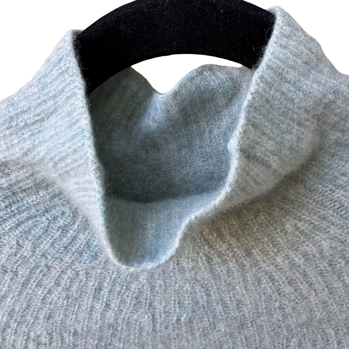 360 Cashmere Quiet Luxury Minimalist Ribbed Mock Neck Sweater Pastel Blue XS