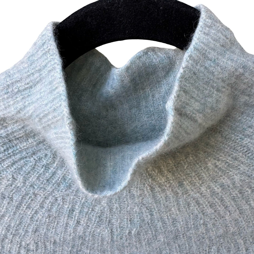 360 Cashmere Quiet Luxury Minimalist Ribbed Mock Neck Sweater Pastel Blue XS