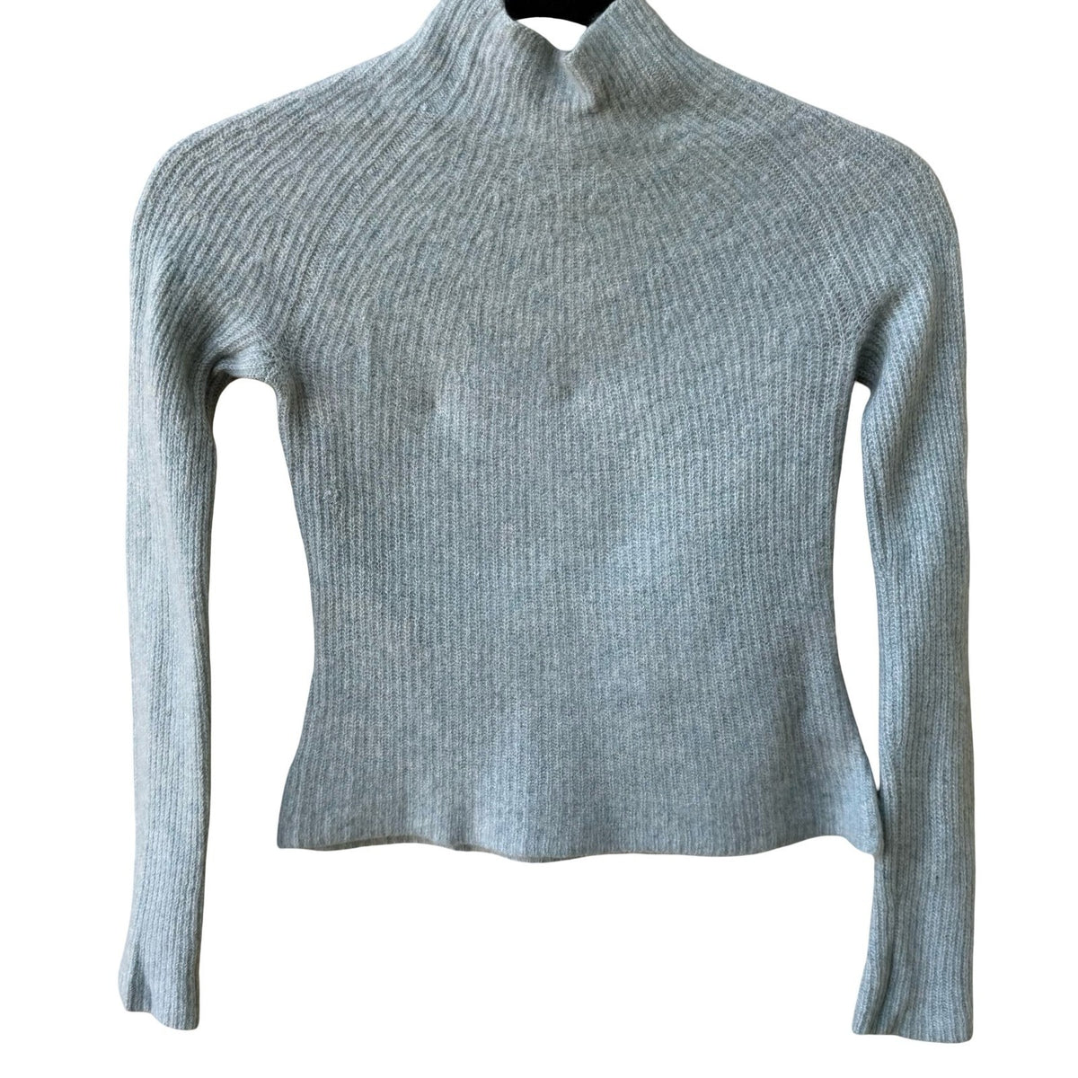360 Cashmere Quiet Luxury Minimalist Ribbed Mock Neck Sweater Pastel Blue XS