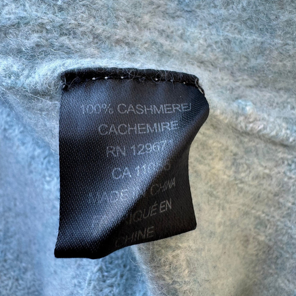 360 Cashmere Quiet Luxury Minimalist Ribbed Mock Neck Sweater Pastel Blue XS