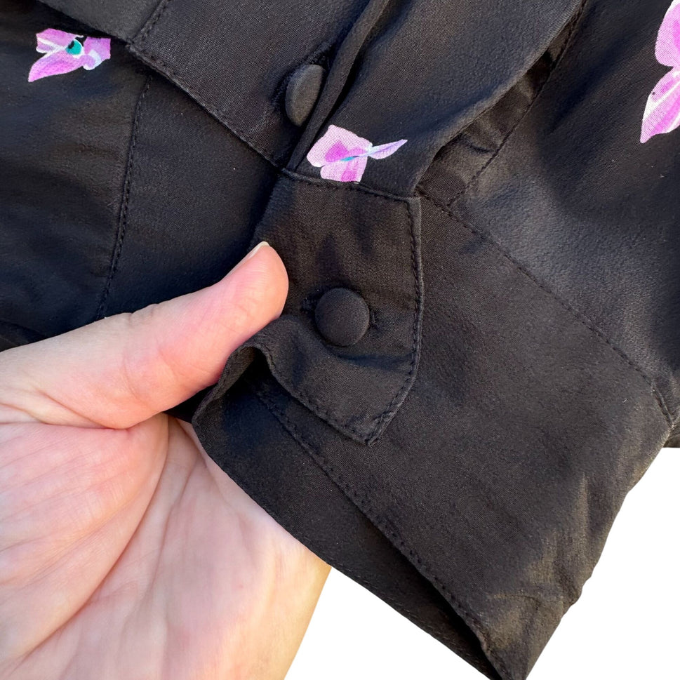 Bob Mackie Wearable Art Vintage Silk Beaded Floral Button-Up Blouse Shirt M