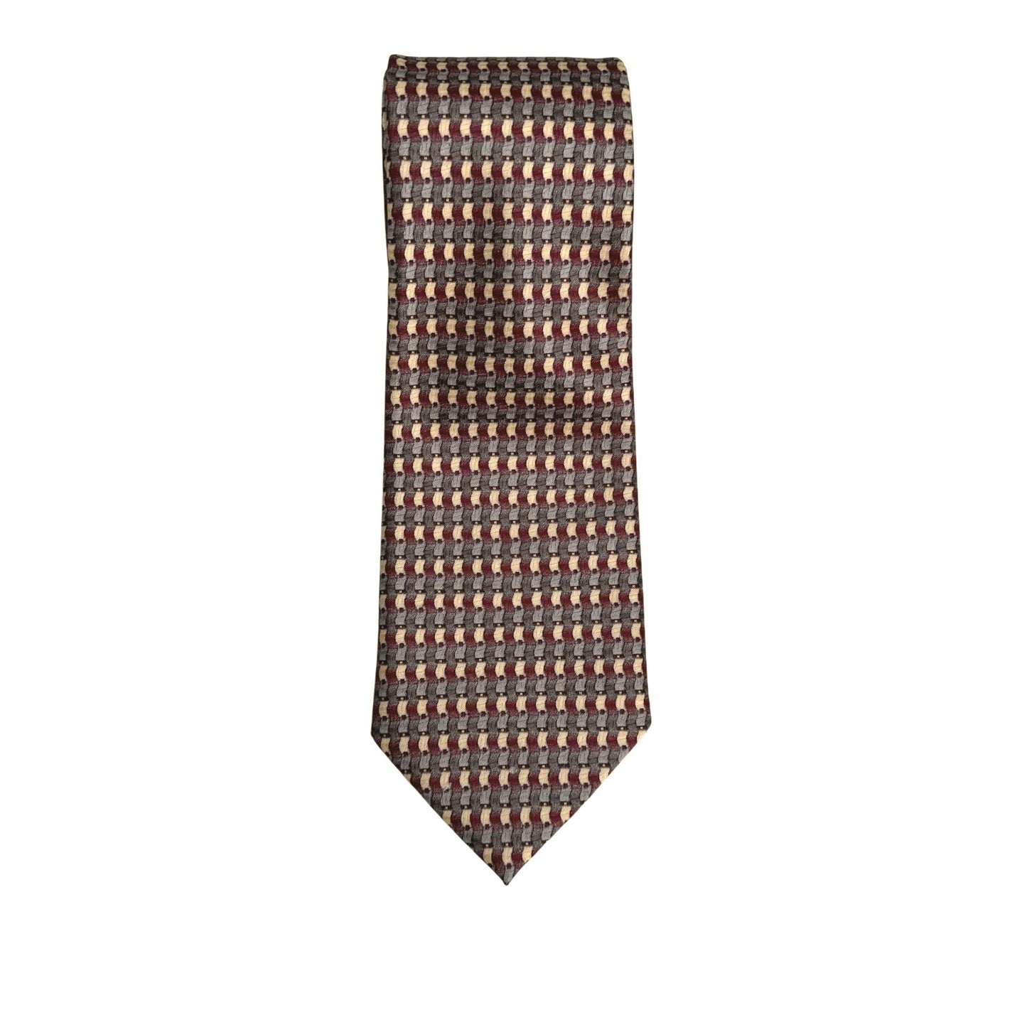 Ivre Hausse Vintage Mens Woven Silk Geometric Gray Red Yellow Tie Necktie