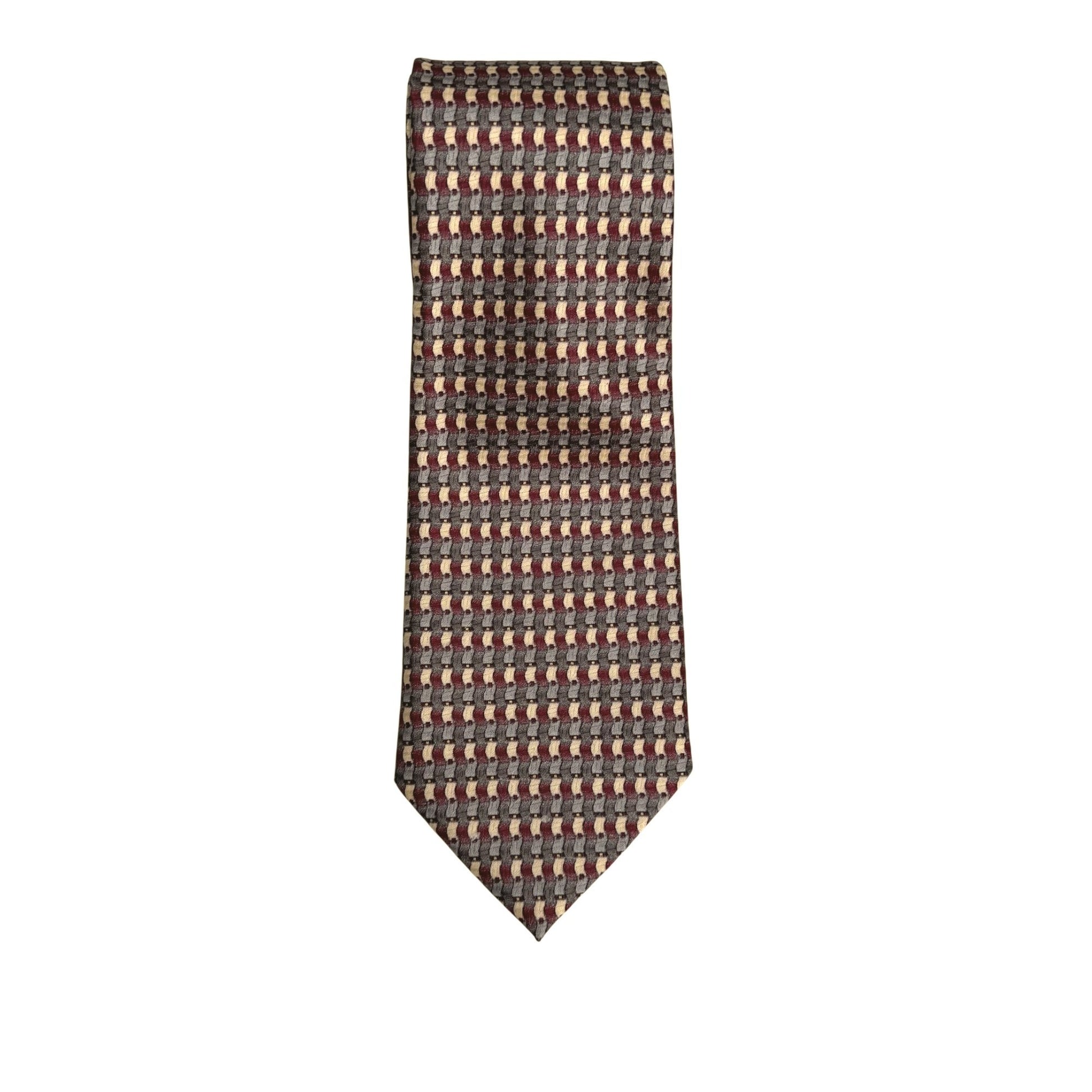 Ivre Hausse Vintage Mens Woven Silk Geometric Gray Red Yellow Tie Necktie