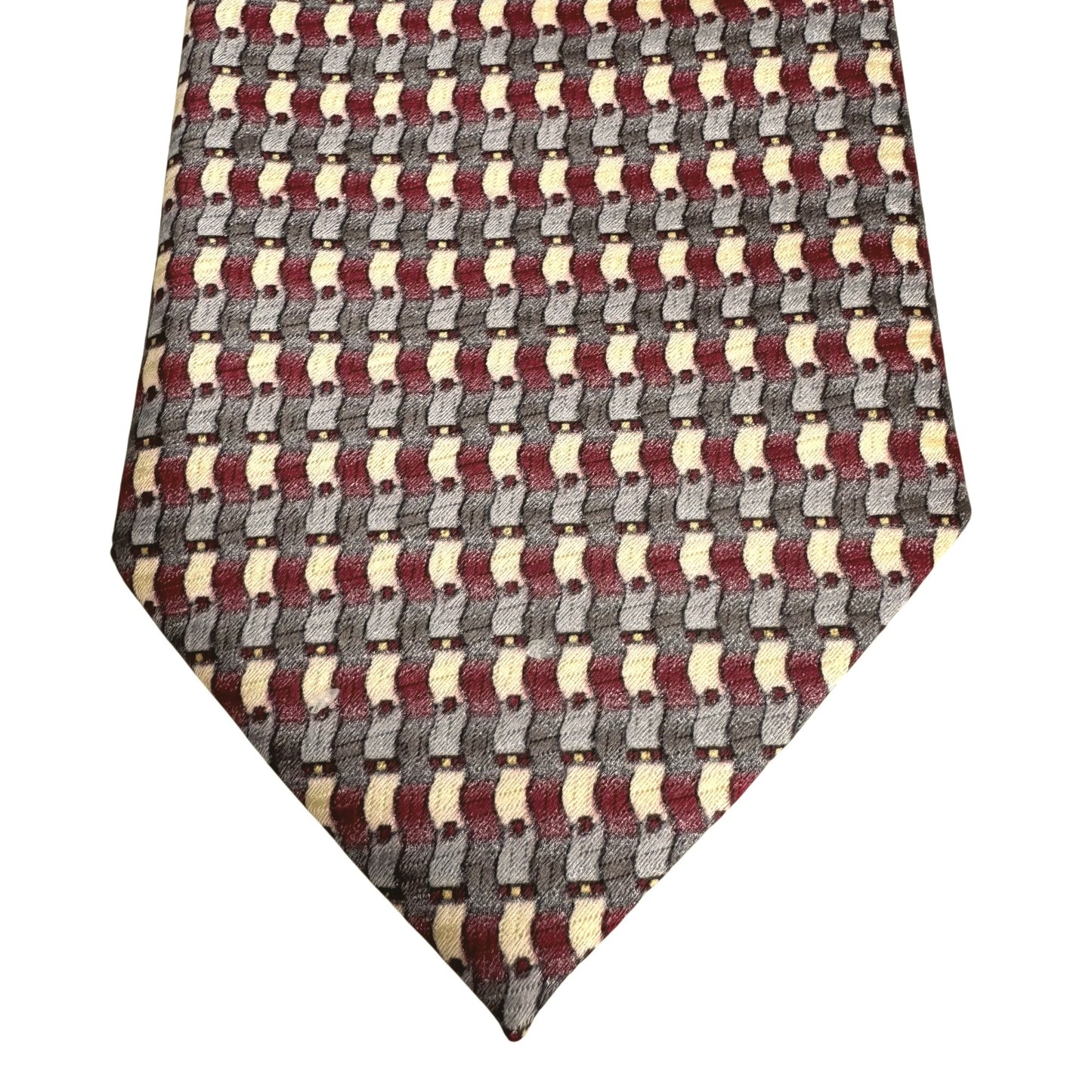 Ivre Hausse Vintage Mens Woven Silk Geometric Gray Red Yellow Tie Necktie