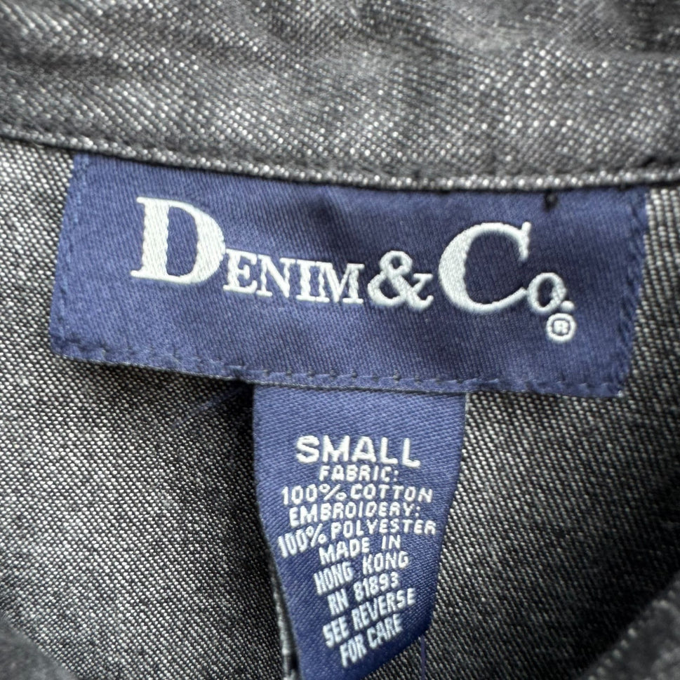 Denim & Co Womens Floral Embroidered Charcoal Gray Button-Up Denim Jacket New S