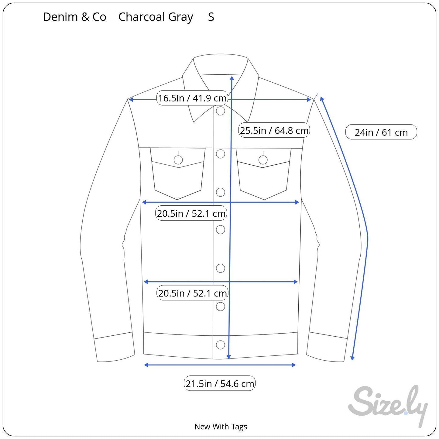 Denim & Co Womens Floral Embroidered Charcoal Gray Button-Up Denim Jacket New S