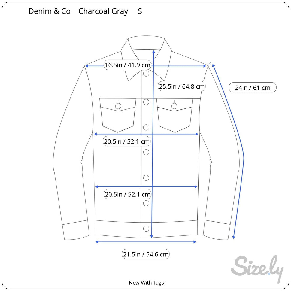 Denim & Co Womens Floral Embroidered Charcoal Gray Button-Up Denim Jacket New S