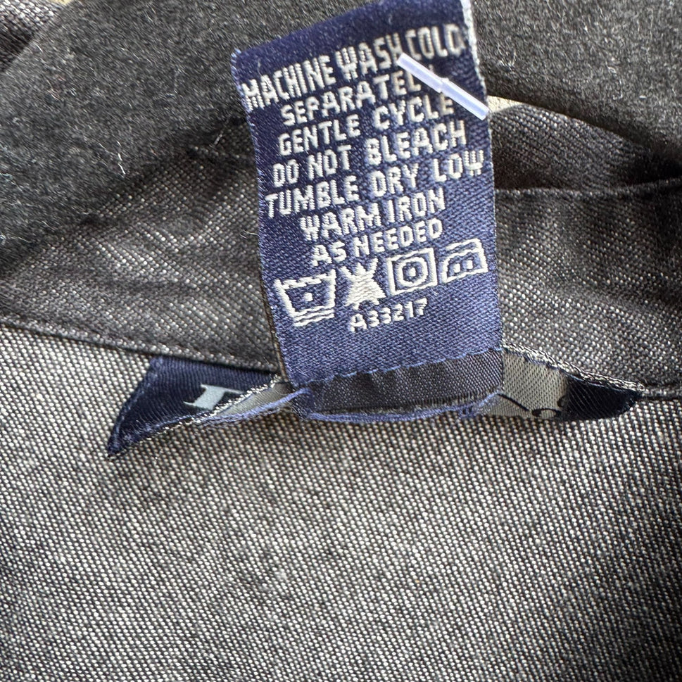 Denim & Co Womens Floral Embroidered Charcoal Gray Button-Up Denim Jacket New S