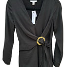 Switch Topshop Womens 2 Black Long Sleeve Wrap Front O-Ring Tulip Skirt Mini Dress NEW 3 image
