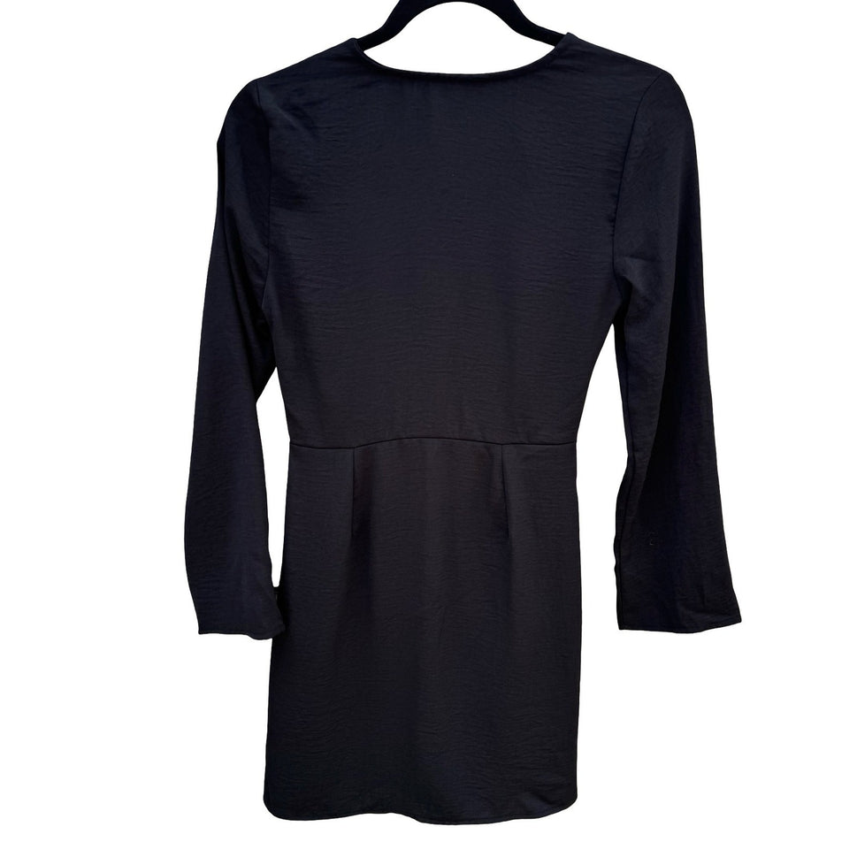 Topshop Womens 2 Black Long Sleeve Wrap Front O-Ring Tulip Skirt Mini Dress NEW