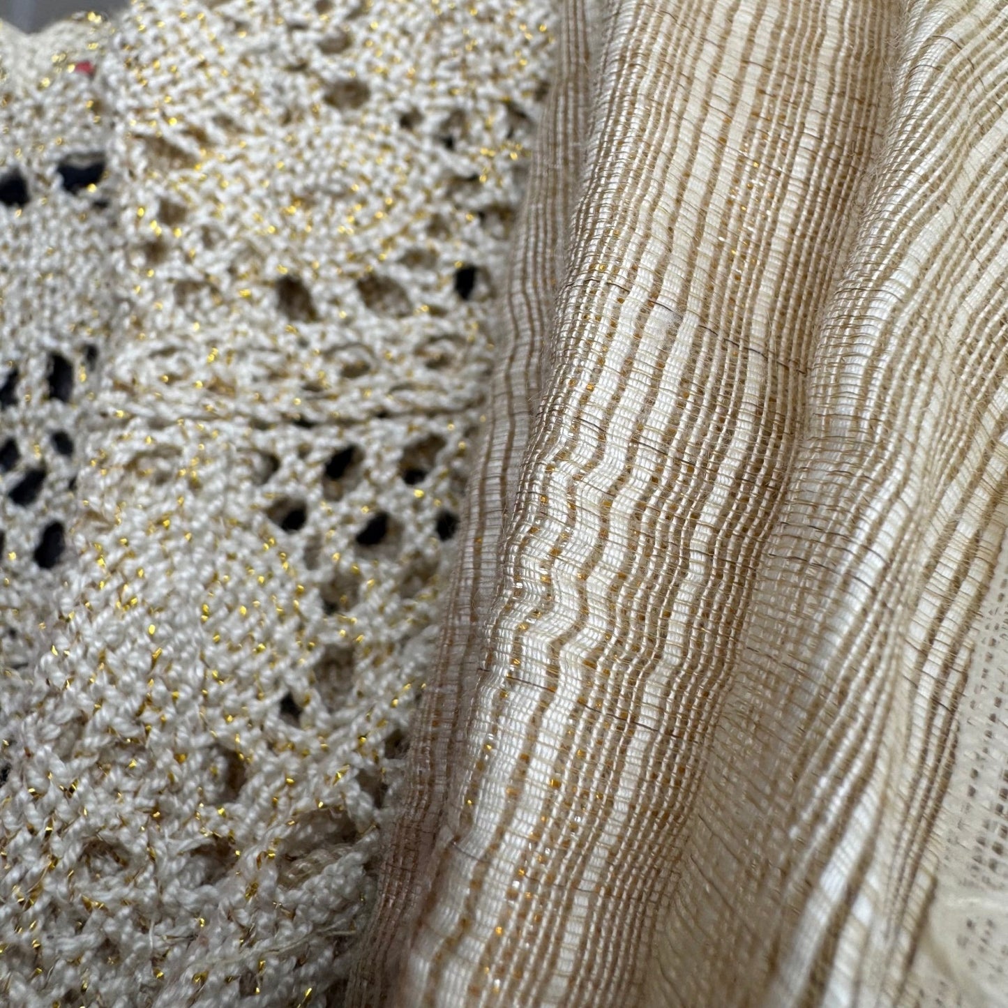 Bollywood Elegant Formal Gold Texture Floral Lace Beaded Sleeveless Kurta Tunic