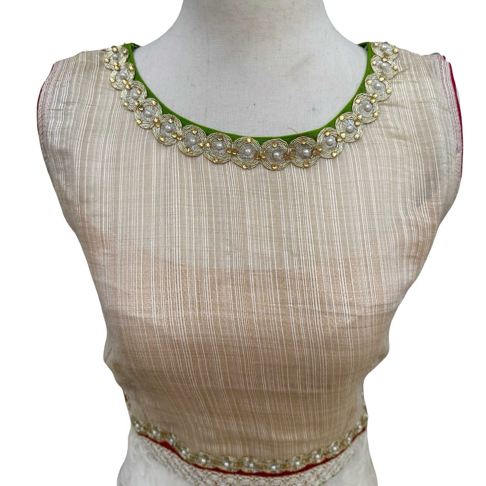 Bollywood Elegant Formal Gold Texture Floral Lace Beaded Sleeveless Kurta Tunic