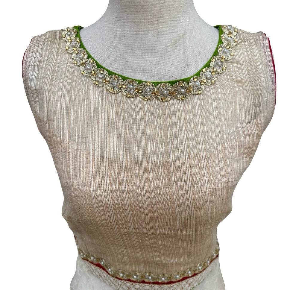 Bollywood Elegant Formal Gold Texture Floral Lace Beaded Sleeveless Kurta Tunic
